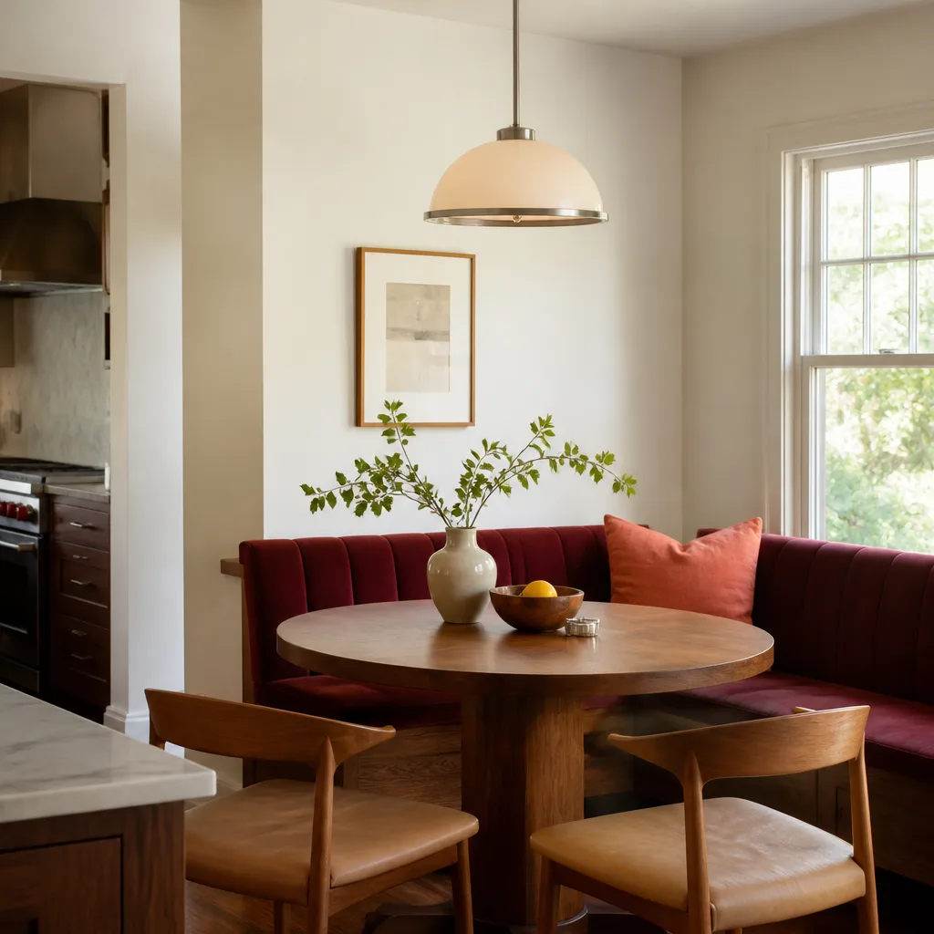 A dining nook with a built-in banquette